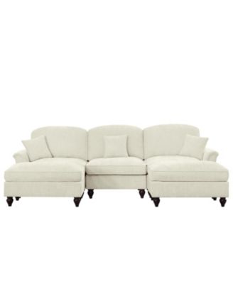 Comfy Modular U-Shape Chenille Sectional Sofa with Ottomans - Beige White