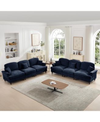 Streamdale Blue Chenille Sleeper Sofa with Ottomans