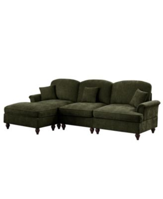 Mid Century Modular Sectional Sofa, Chenille, Ottoman, Green