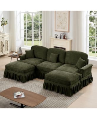 Comfy Modular U-Shape Chenille Sectional Sofa with Ottomans - Green