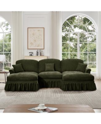 Comfy Modular U-Shape Chenille Sectional Sofa with Ottomans - Green