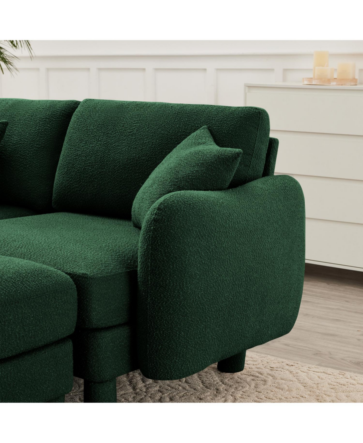 Streamdale Boucle Convertible Sectional Sofa with Ottoman - Green