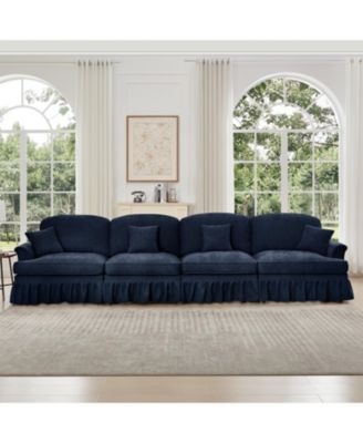 Mid Century 4-Seater Chenille Sofa with Flared Arms