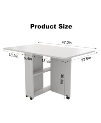 Folding Drop Leaf Dining Table with Wheels & Storage - White
