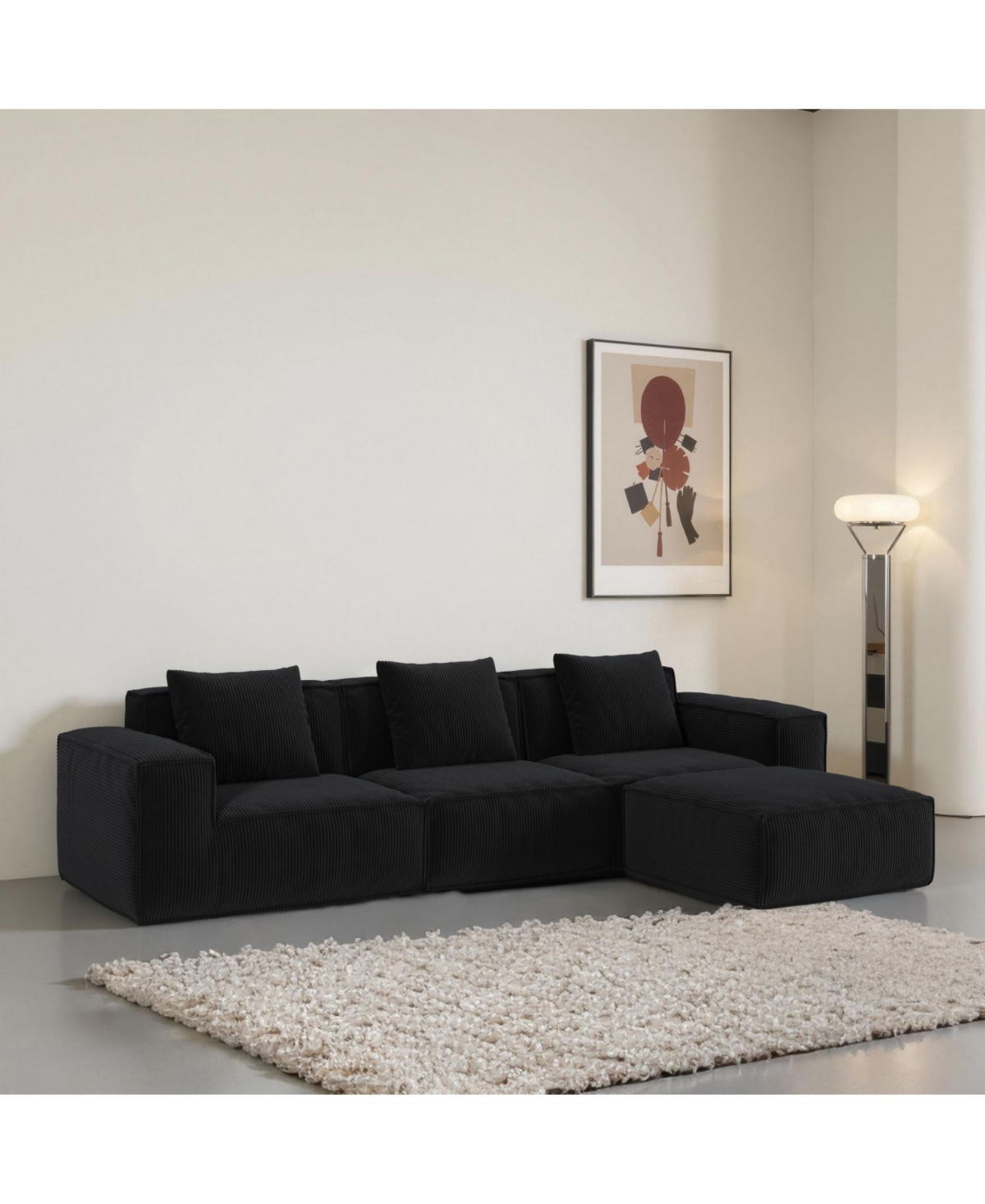 Streamdale Furniture 118" Modular Corduroy Sofa Bed with Ottoman