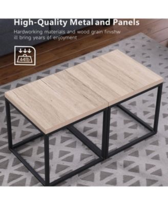 Oak End Table Set (2) - Wood & Metal Nightstand