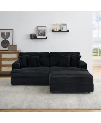 Black Corduroy Sofa w/ Storage Leg & Pillows - Living Room/Office