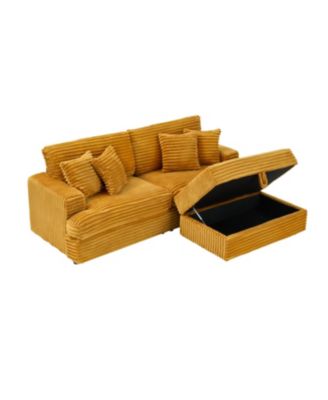 Orange Corduroy Sofa w/ Storage Leg & Pillows