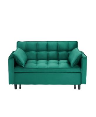  55" Green Velvet Sofa with Pockets & Convertible Design