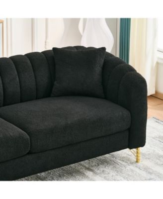63" Chenille Loveseat Sofa - Modern Tufted Couch with Gold Legs