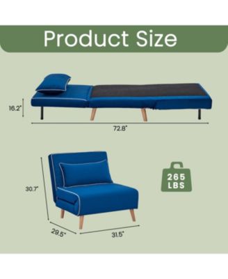 Modern Blue Velvet Foldable Sofa Bed Set (2