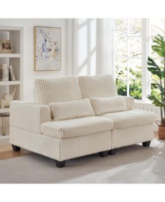 Fluffy Corduroy Loveseat Sofa with Adjustable Back