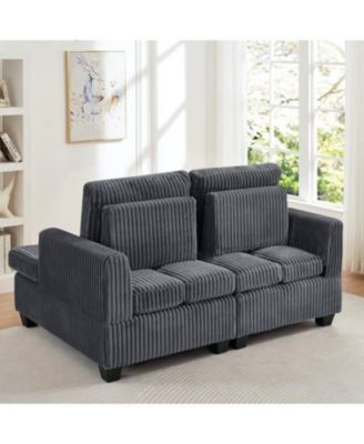  Fluffy Corduroy Loveseat Sofa with Adjustable Back
