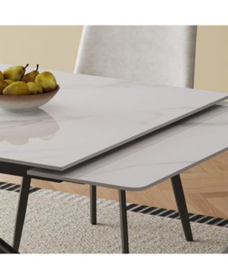 Retractable Sintered Stone Dining Table, Black Legs, 83", 6-8 Seats.