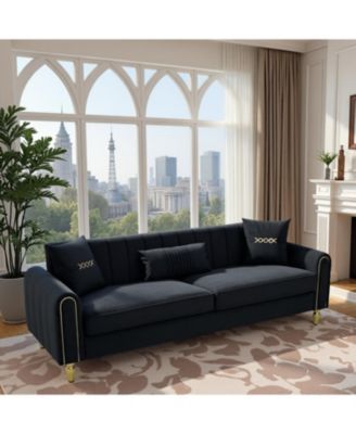 Modern Plush 3-Seater Sofa with Pillows & Metal Legs