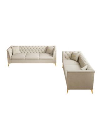 Cream Velvet Tufted Sofa Set - Modern Comfort & Style