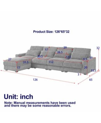 Corduroy L-Shaped Sofa w/ Cup Holder, USB, Pillows & Movable Footrest