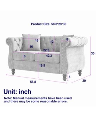 Black Velvet Chesterfield Sofa, 2 Seater, Tufted, Rolled Arms, Nailhead, 2 Pillows