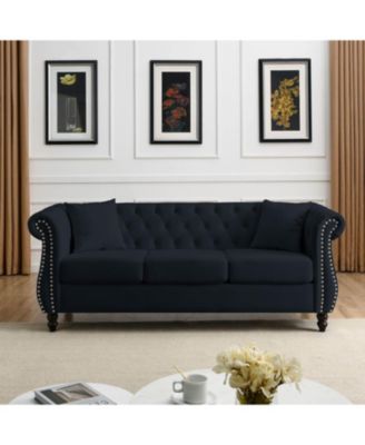 80" Velvet Chesterfield Sofa, Tufted 3 Seater Couch