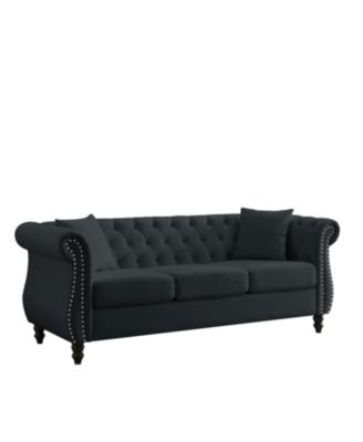 80" Velvet Chesterfield Sofa, Tufted 3 Seater Couch
