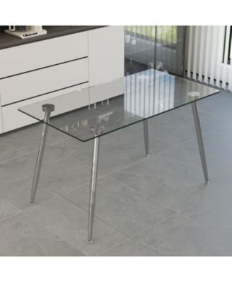 Glass Dining Table with Silver Metal Legs
