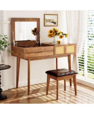 Versatile Makeup Vanity Table with Hidden Mirror & Ample Storage