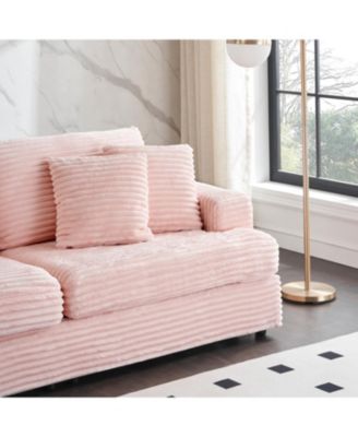 79" Pink Corduroy Sofa with Toss Pillows
