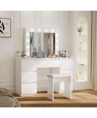 Streamdale Large White Vanity Tables with Mirror and Light