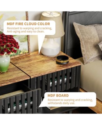 2 Set Nightstands with Grille Striped Doors