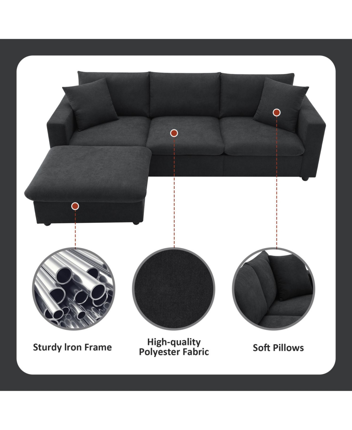 Streamdale Furniture Modern Sectional Sofa, Cloud Couch with Ottoman
