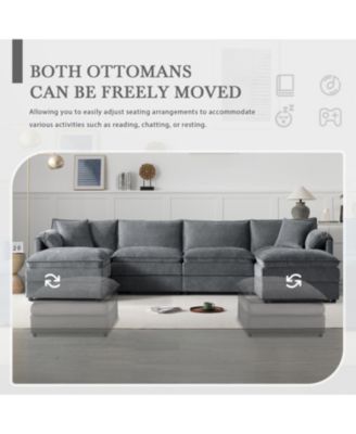 Streamdale 136" Chenille U-Shaped Sectional Sofa with Ottomans