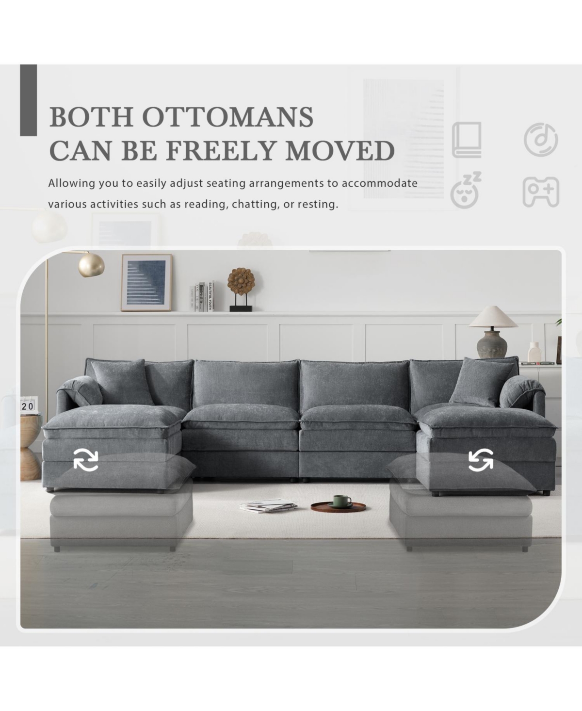 Streamdale 136" Chenille U-Shaped Sectional Sofa with Ottomans