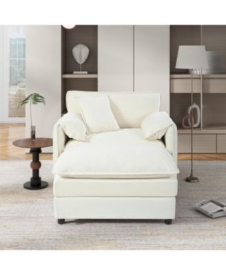 Oversized Recliner Chair with Ottoman - Beige