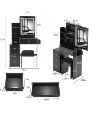 Streamdale Vanity Table, Stool, and LED Mirror with Power Station