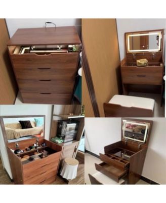 3-in-1 Compact Vanity Desk with Plip Top Mirror and Drawers