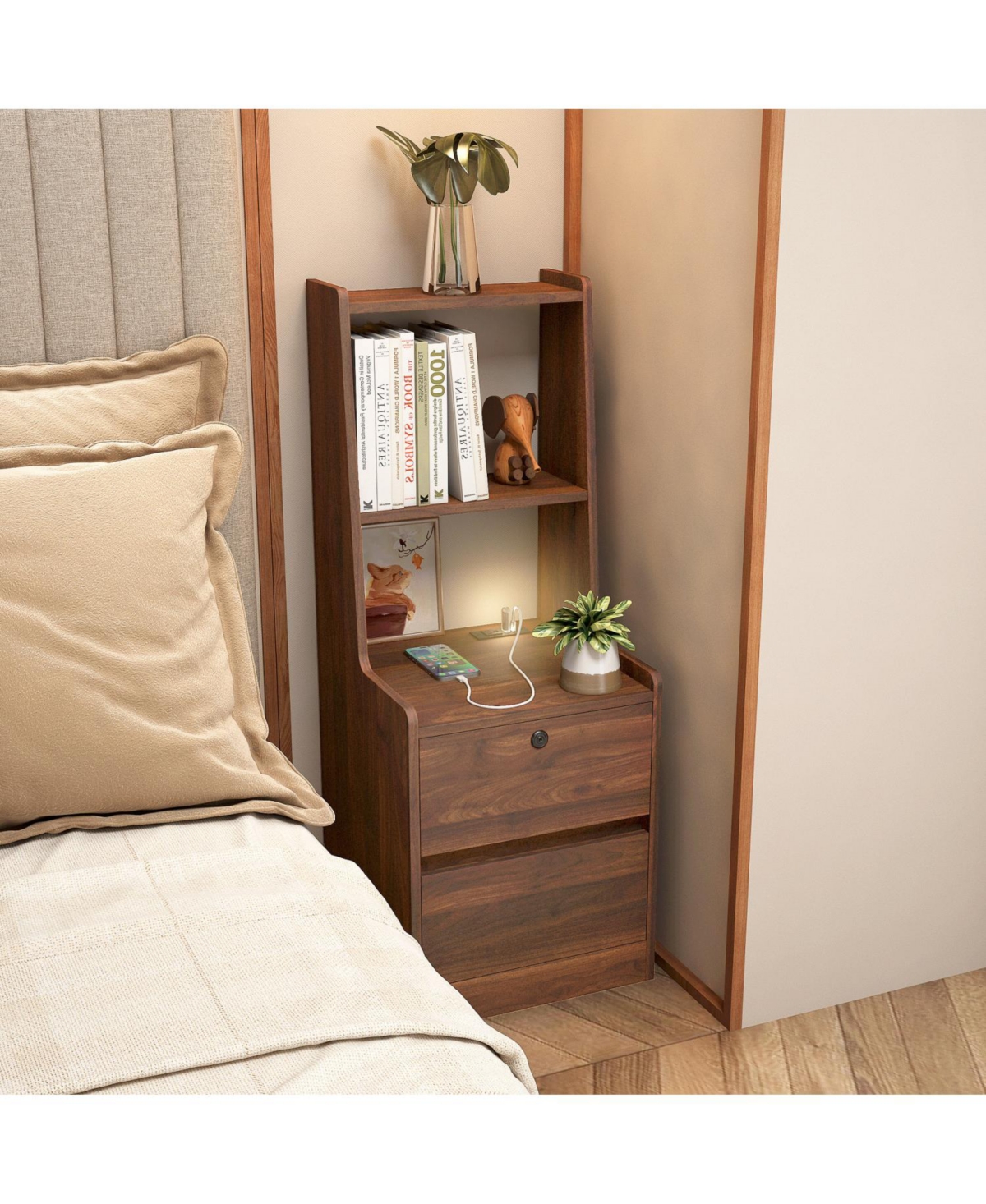 Streamdale Furniture Smart Nightstand with Charging, Lighting, and Storage