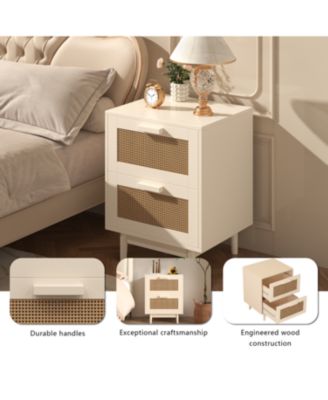 Rattan End Table with Storage Drawers