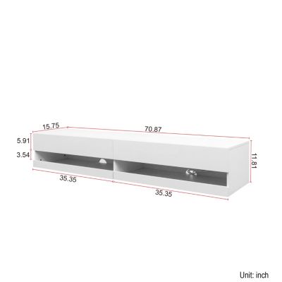 180 Wall Mounted Floating 80" TV Stand with 20 Color LEDs and Charging Station
