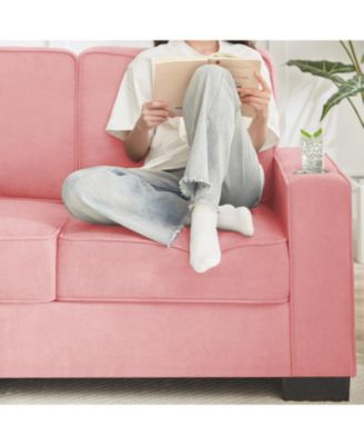 83.86"Snowfleece Fabric sofa,Modern Compressed Couch,3-Seater Sofa, Furniture for Living Room,Bedroom,office, Pink