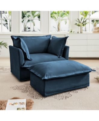 Cozy Upholstered Armchair Set with Ottoman Soft Chenille Fabric