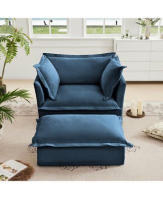 Cozy Upholstered Armchair Set with Ottoman Soft Chenille Fabric