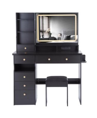 Streamdale Vanity Table with Stool and Power Station, Extra Large LED Mirror, Hair Dryer Stand