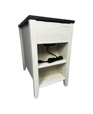 Farmhouse Bedside Table with Charging Station, Barn Door Nightstand with Drawer