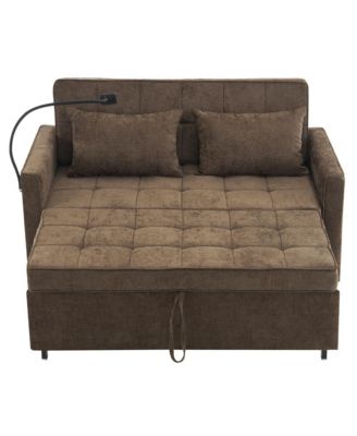 Loveseat Sofa Bed with Reversible Backrest, Side Pockets, USB Ports and Phone Holder
