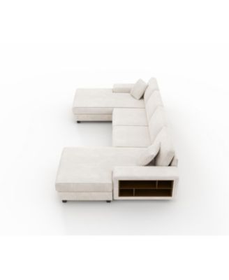 Streamdale Modern 4-Seat Convertible Sofa-Lounge Chair, U-Shape, Beige Corduroy Fabric