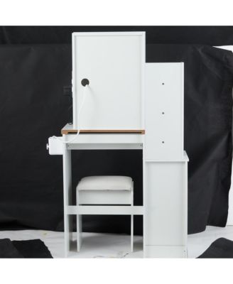 Streamdale Multifunctional Bedside Vanity Table with - LED Mirror - Power Station - Hair Dryer Bracket - Cushioned Stool