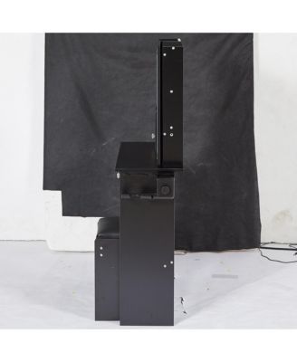 Vanity Table with Power Station, LED Mirror, & Cushioned Stool