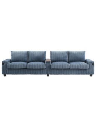 Corduroy Sofa Couch 133" w/ USB Storage & Cup Holders