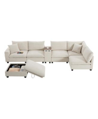140" Modular Sectional Sofa w/ Ottoman Storage & USB