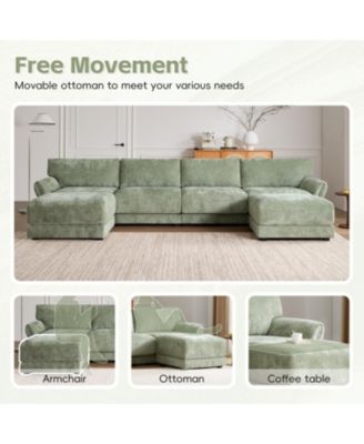 142" Modular U-Shape Sofa with USB Charger & Ottoman
